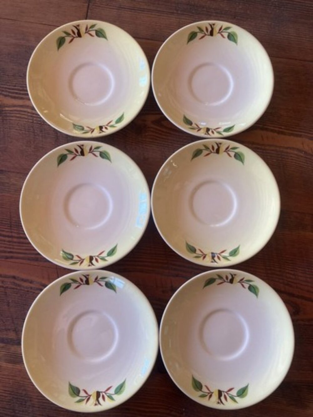 6 Teacup Saucers Taylor Smith Taylor‎ Swiss Provincial 6” Yellow Antique 1952
